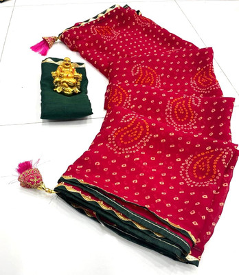 georgette Printed Bandhani Georgette Saree(Pink)