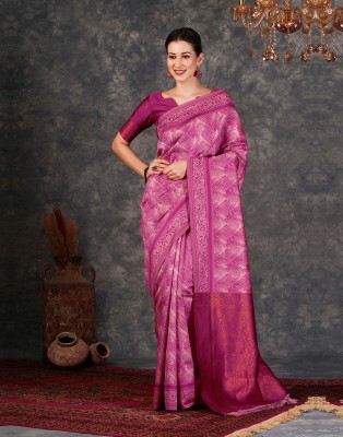 Samah Woven, Self Design Banarasi Silk Blend, Jacquard Saree(Pink, Magenta)