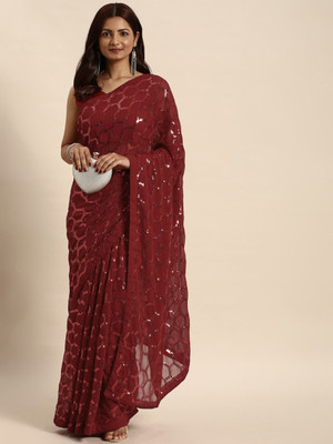 Moda Rapido Embellished Daily Wear Georgette Saree(Maroon)