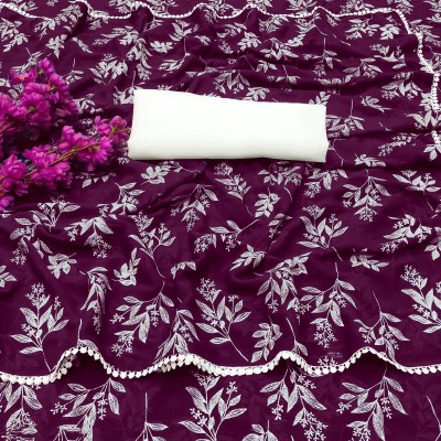 Parmila Fashion Floral Print Bhagalpuri Chiffon Saree(Purple)