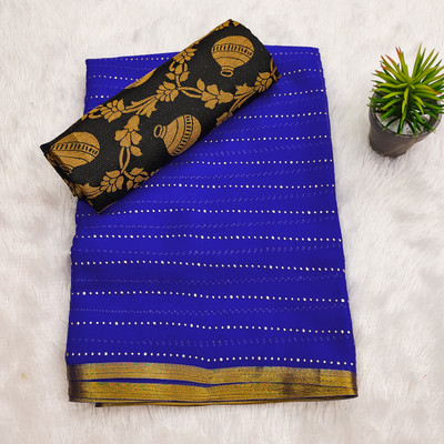 Aadishakti Fashion Striped Daily Wear Chiffon Saree(Blue)