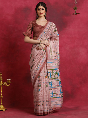 Divastri Printed Sambalpuri Silk Blend Saree(Gold)