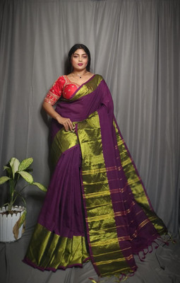 Pushpa Fashion Self Design Handloom Cotton Blend Saree(Maroon)