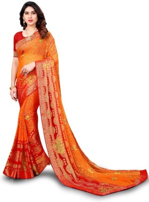 MAHALACMI FAB Self Design Bollywood Chiffon, Brasso Saree(Red, Orange)