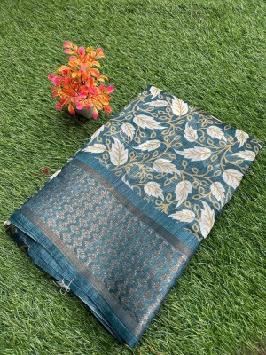 KANDORA Printed Bollywood Cotton Blend Saree(Blue)