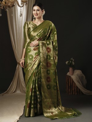 Sareemall Woven Banarasi Organza Saree(Light Green)