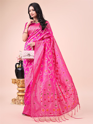 Tasrika Self Design Banarasi Cotton Silk Saree(Pink)