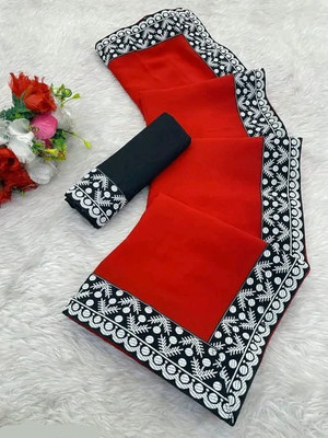 OKTAT Dyed Bollywood Georgette Saree(Red)