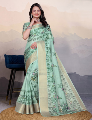 Divastri Embellished, Printed Bollywood Silk Blend, Art Silk Saree(Light Green)