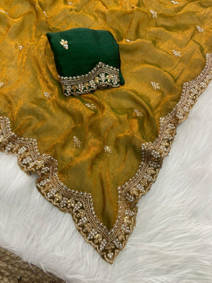 bhavika silk mills Embellished Bollywood Georgette Saree(Gold)