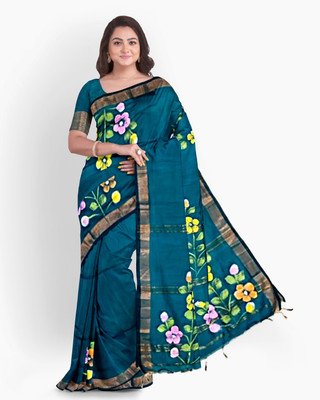 CommonHouseee Printed Handloom Cotton Blend Saree(Multicolor)