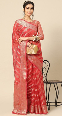 DURGA TEXTILE Embroidered Daily Wear Jacquard, Organza Saree(Red)
