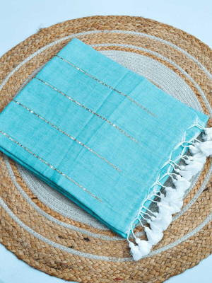 SP Boutique Woven Handloom Pure Cotton Saree(Light Blue)