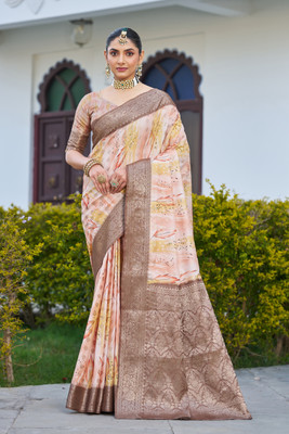 Dharmata Enterprise Digital Print Banarasi Crepe Saree(Cream)