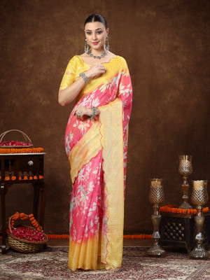 Stylum Floral Print Daily Wear Supernet Saree(Pink)