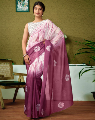 Divastri Floral Print, Geometric Print, Printed Sambalpuri Chanderi, Cotton Blend Saree(White, Purple)