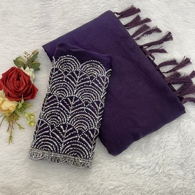 Ethina Fashion Embroidered Bollywood Silk Blend Saree(Purple)