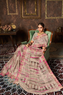 nirmal creation Printed Daily Wear Cotton Blend Saree(Multicolor)