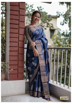 VADTALWALA Self Design, Woven Jamdani Cotton Linen Saree(Blue)