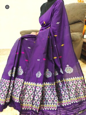 Cashing Fashion Woven Mekhela Chador Cotton Silk Saree(Purple)