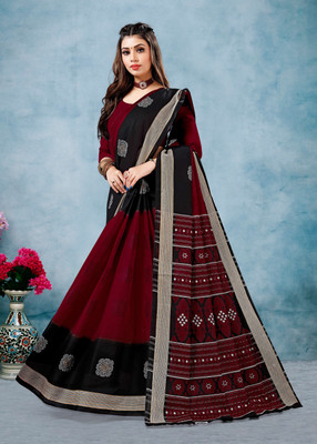 ETHNIC ODISHA HANDLOOM Printed, Digital Print Sambalpuri Pure Cotton Saree(Maroon)