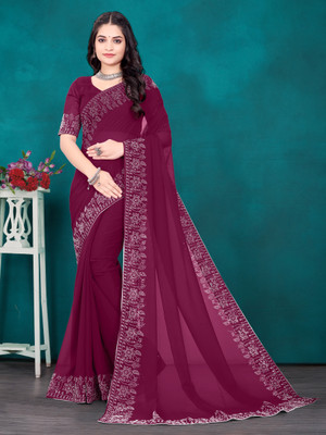 SUVAGIYA BROTHER'S Self Design Daily Wear Georgette Saree(Purple)