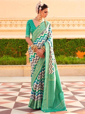 ANOUK Printed Banarasi Silk Blend Saree(Green)