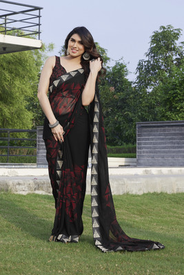 MIRCHI FASHION Printed, Geometric Print Bollywood Georgette Saree(Red, Black)
