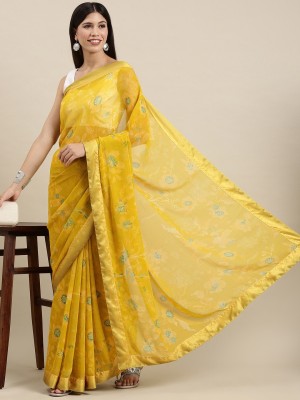 PHORIYA STYLE Printed Bollywood Georgette, Chiffon Saree(Yellow)