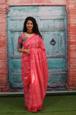 ABHIT CREATION Blocked Printed Daily Wear Pure Cotton Saree(Pink)