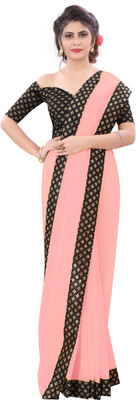 Georgette Saree Self Design, Dyed, Solid/Plain Bollywood Georgette, Chiffon Saree(Orange)