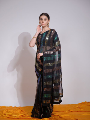 Divastri Embroidered Bollywood Georgette Saree(Black)