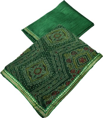 Ranisatiya Creation Printed Bandhani Chiffon Saree(Dark Green)