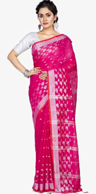 DAS TAXTILES Solid/Plain Chanderi Cotton Silk Saree(Pink)