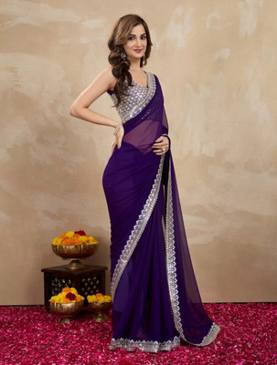HIJA TRENDZ Embroidered Bollywood Georgette Saree(Purple)