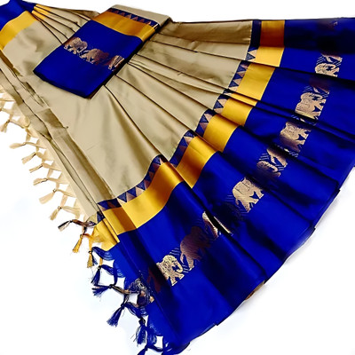MoonTextile Temple Border Assam Silk Cotton Silk Saree(Black)