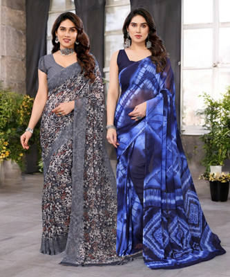 Moda Rapido Printed Bollywood Georgette Saree(Pack of 2, Multicolor)