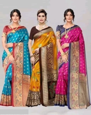 Aadvika Printed, Self Design, Embellished Mysore Art Silk Saree(Pack of 3, Multicolor)