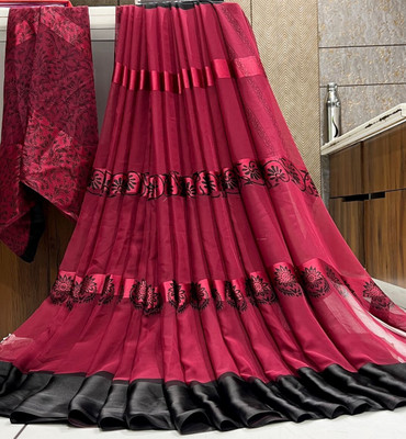 Bombey Velvat Fab Printed, Solid/Plain Kovai Mulmul, Chiffon Saree(Maroon)