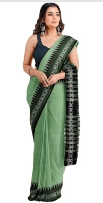 Sandhyatara Temple Border Handloom Cotton Silk Saree(Light Green)