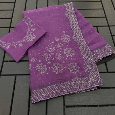 Jennyfab Embellished Bollywood Organza Saree(Light Blue)