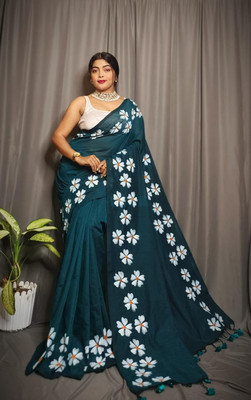 Laxmi Textile Printed Handloom Cotton Blend Saree(Black)