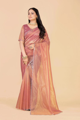 Snija Fashion Embellished Bollywood Organza Saree(Pink)