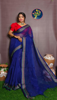 PRANATI ENTERPRISE Self Design Handloom Cotton Silk Saree(Dark Blue)