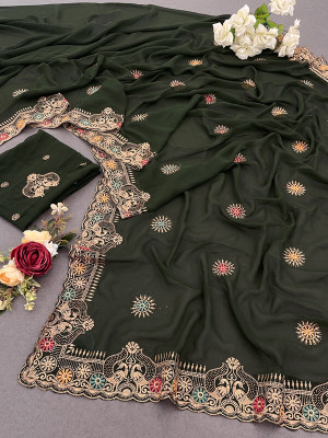 monoria Embroidered Bollywood Georgette Saree(Green)