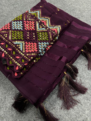 CLICKTHEMALL Self Design Daily Wear Georgette Saree(Purple)