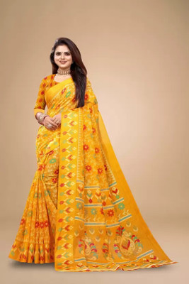 Saadhvi Digital Print Bandhani Cotton Silk Saree(Yellow)