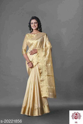 Fashion Club Collection Self Design Assam Silk Cotton Blend Saree(White)