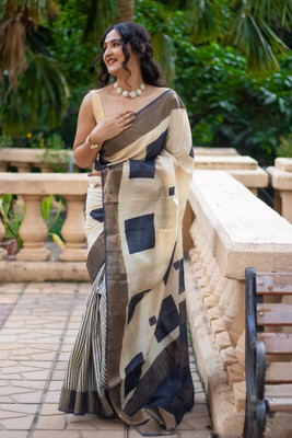 Dharmata Enterprise Digital Print Kalamkari Tussar Silk Saree(Cream)