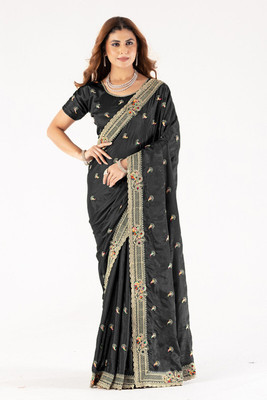 The White Rabbit Embroidered Bollywood Chiffon Saree(Black)
